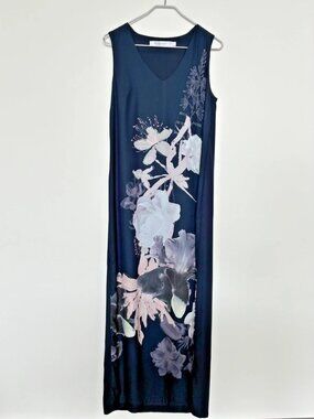 CONTEMPORAINE by SIMONS navy floral long sleeveless shift dress sz 8